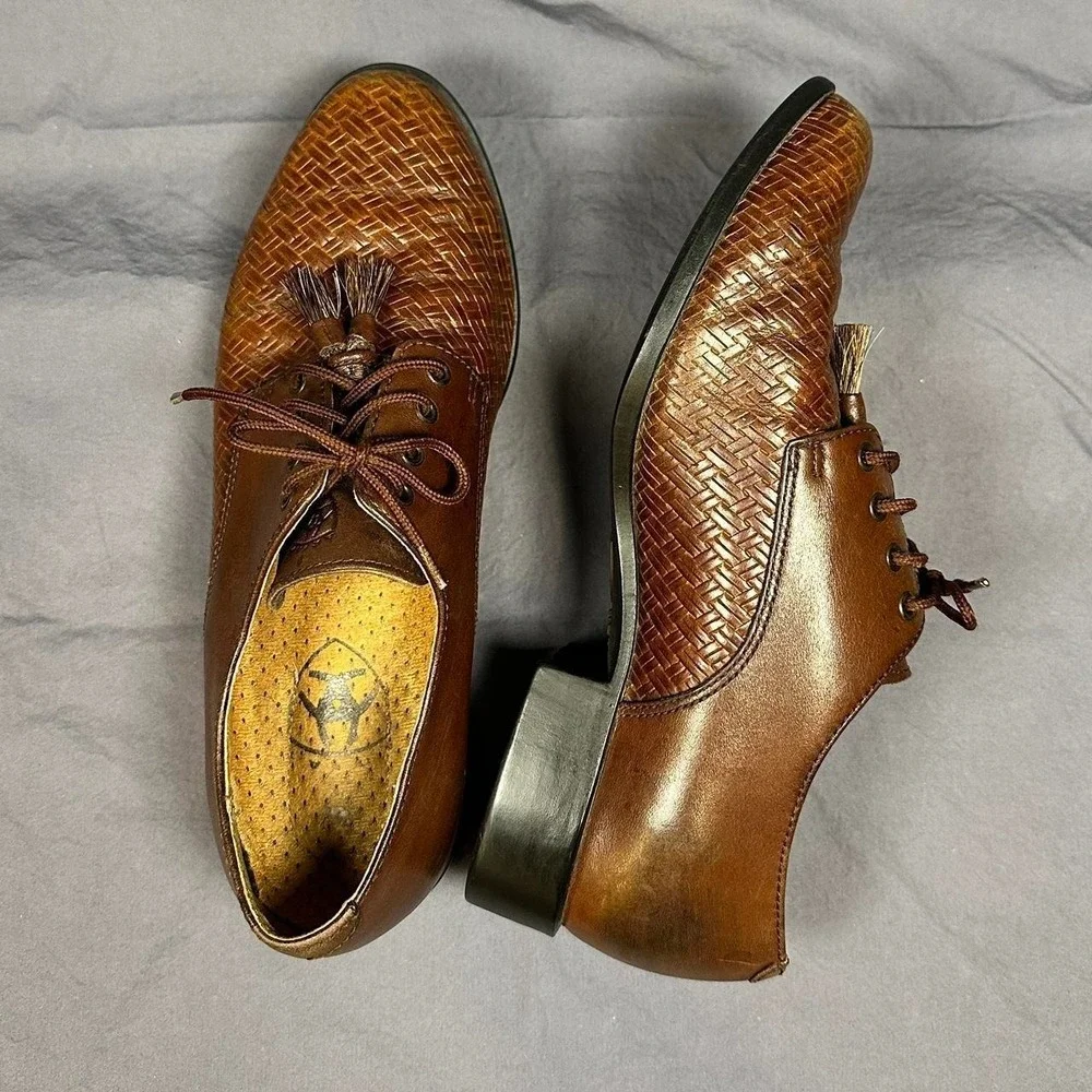Ariat Brown Woven Leather Oxford Tassel Shoes Women's 7.5B  Western Boho